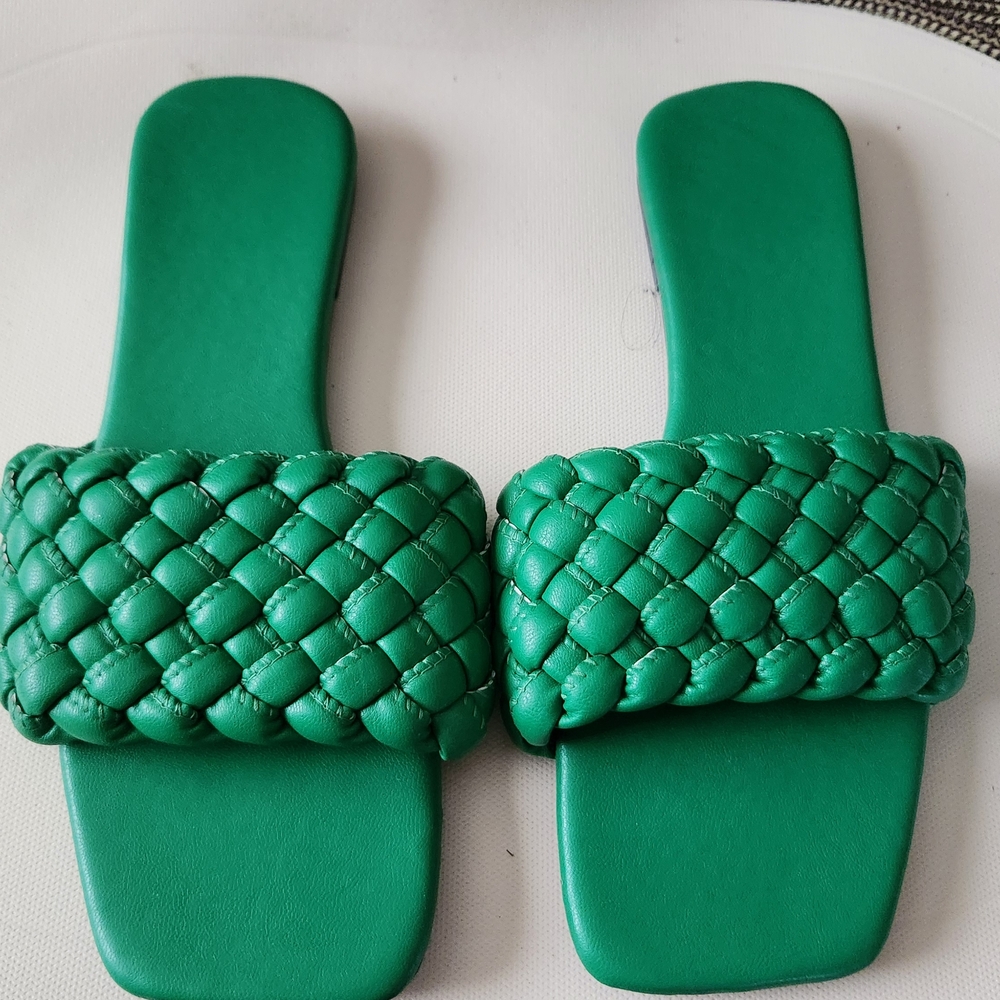 Green Woven Slide Sandals